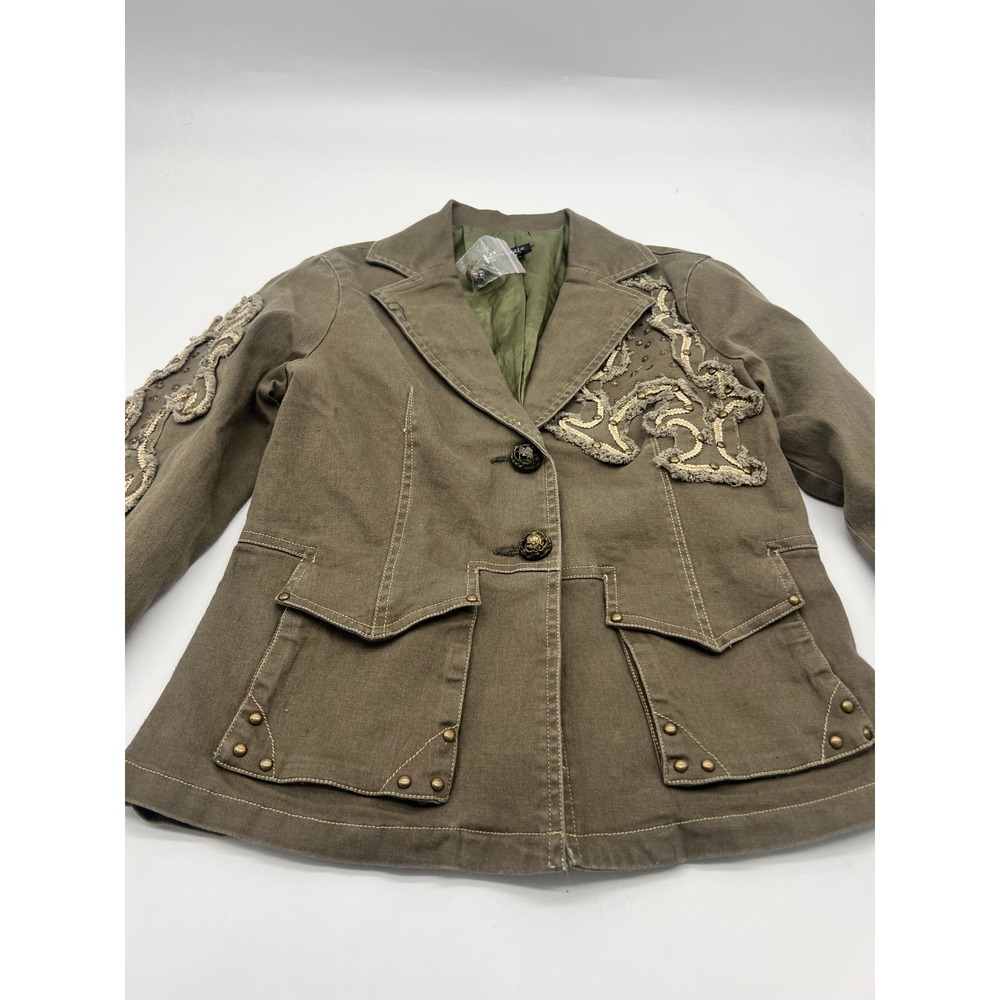 Nwot Aziz Olive Geen Embroidered Jacket View 2